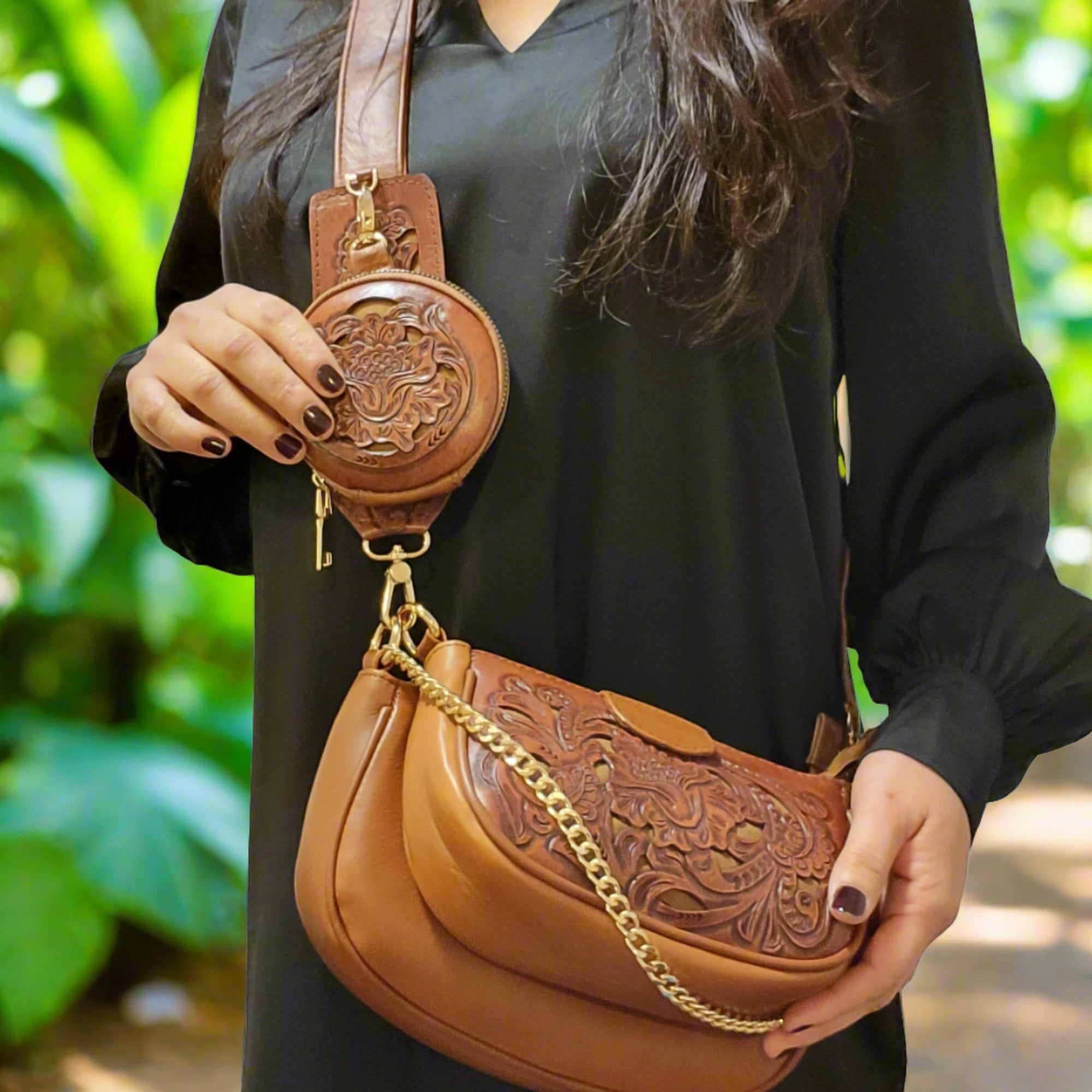 Hand tooled leather bag for women, brown bag, shoulder bag, leather womens purse