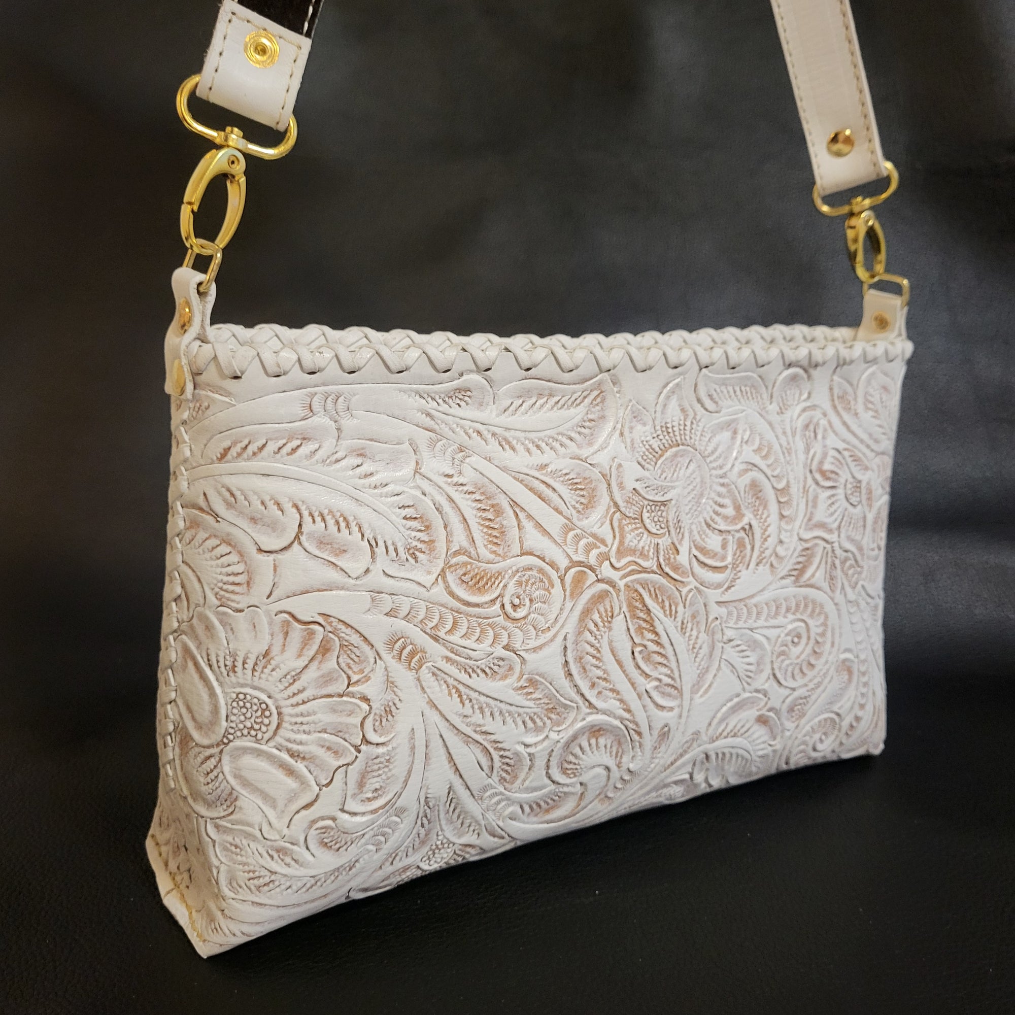 Hand tooled leather bag  for women,  white bag handmade