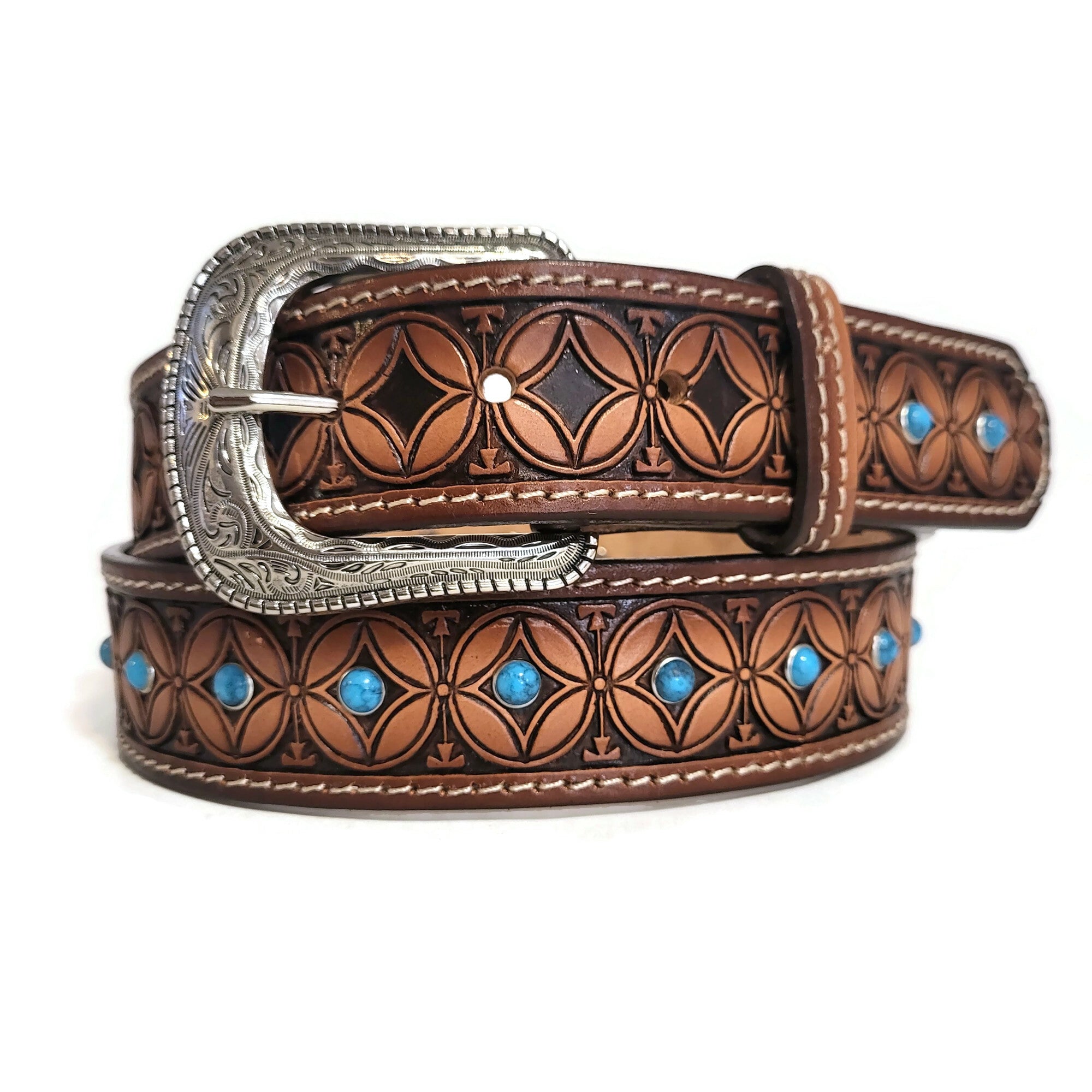Brown leather belt for women