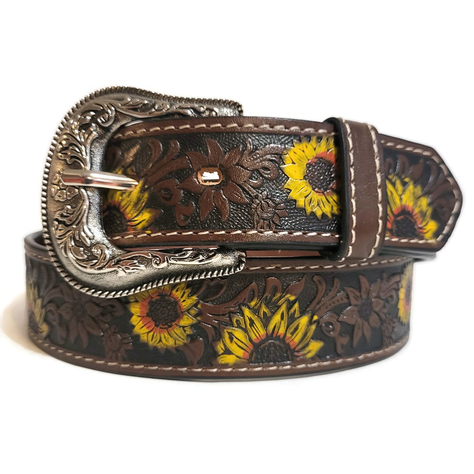 Sunflower leather belt for women