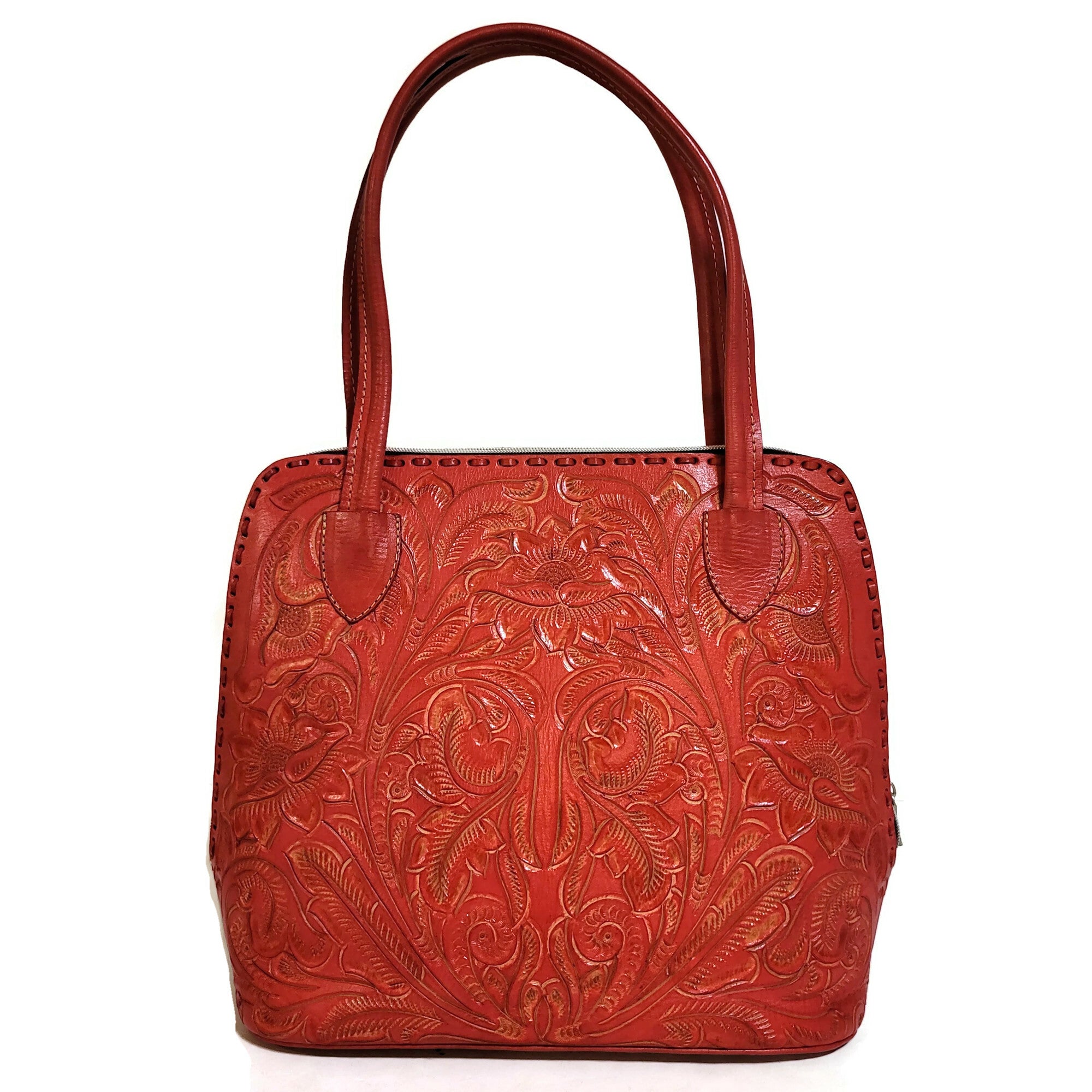 Red leather bag for women