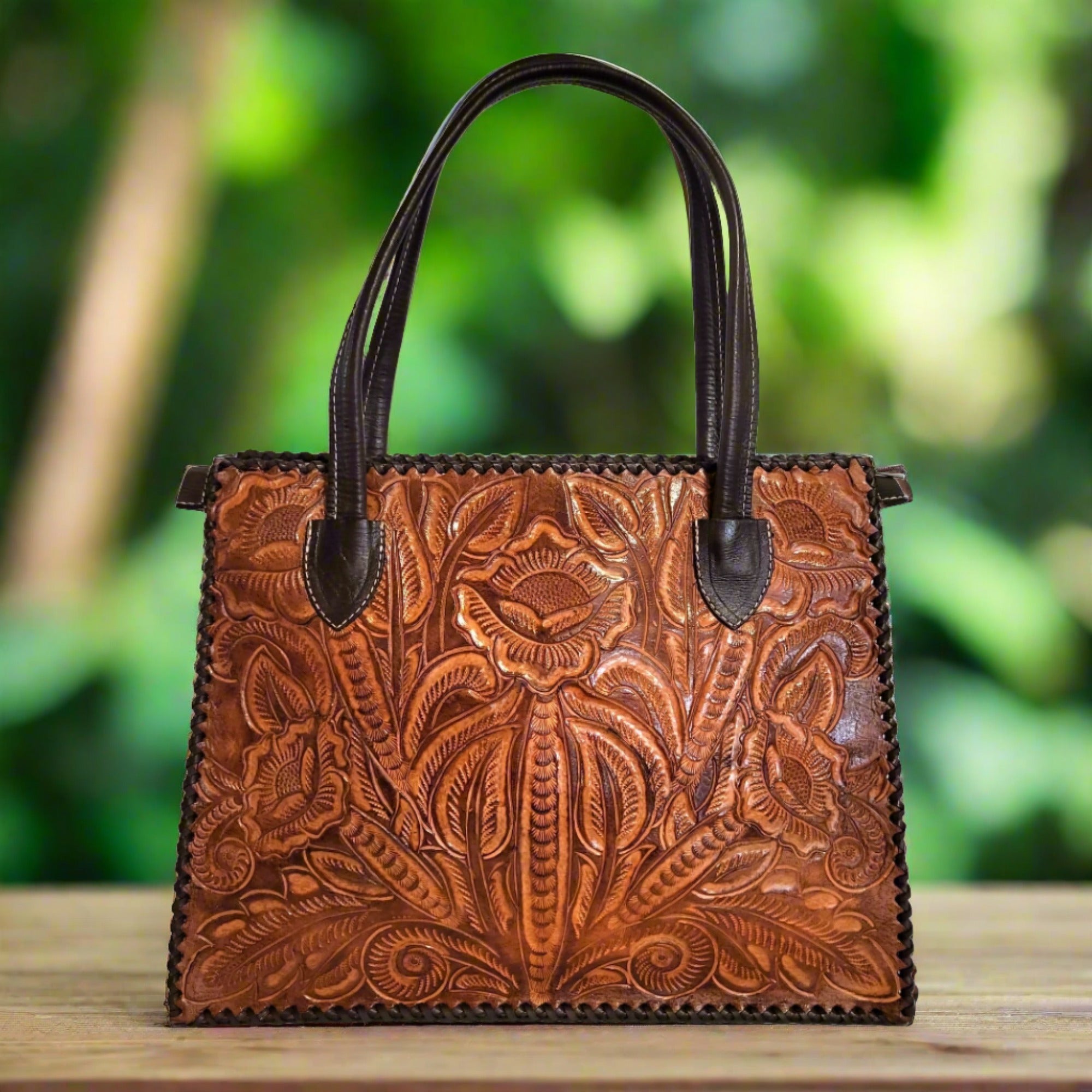 Leather bag for women , Hand tooled leather tote bag, brown bag for women