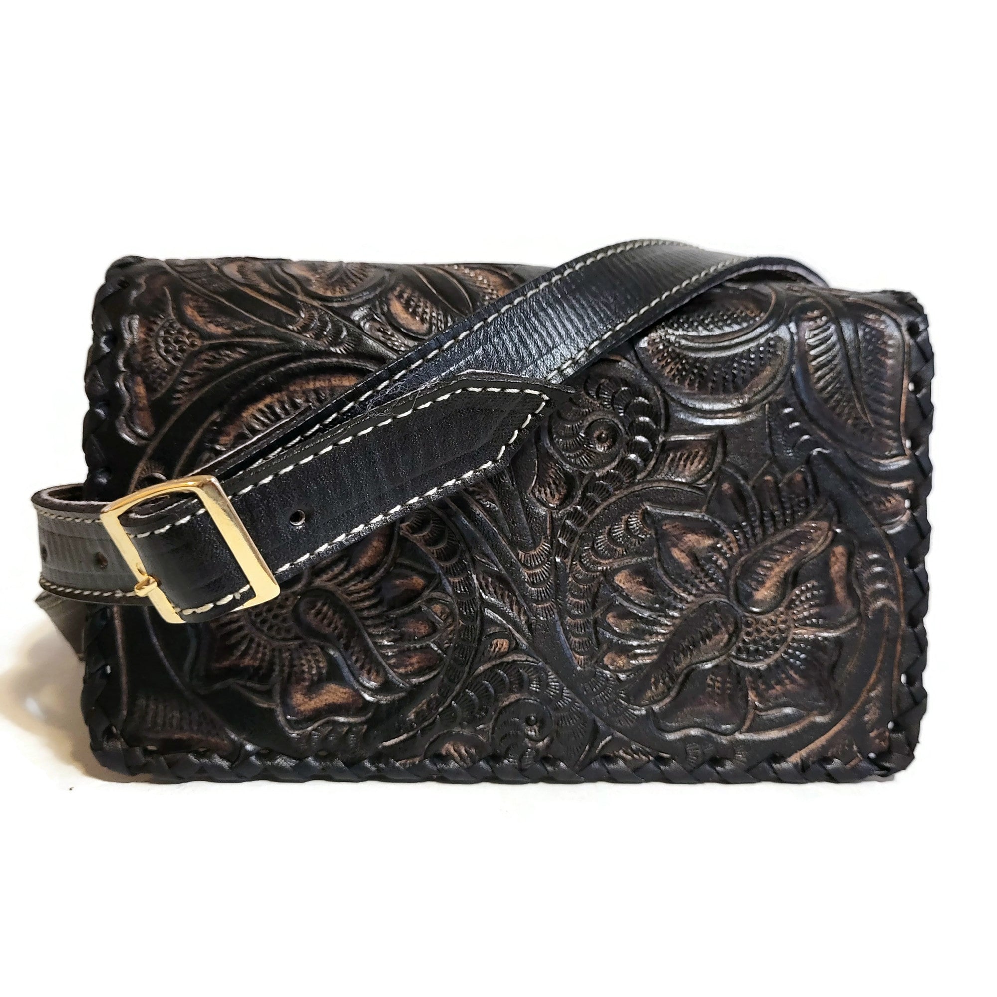 Hand tooled leather bag for women, small bag
