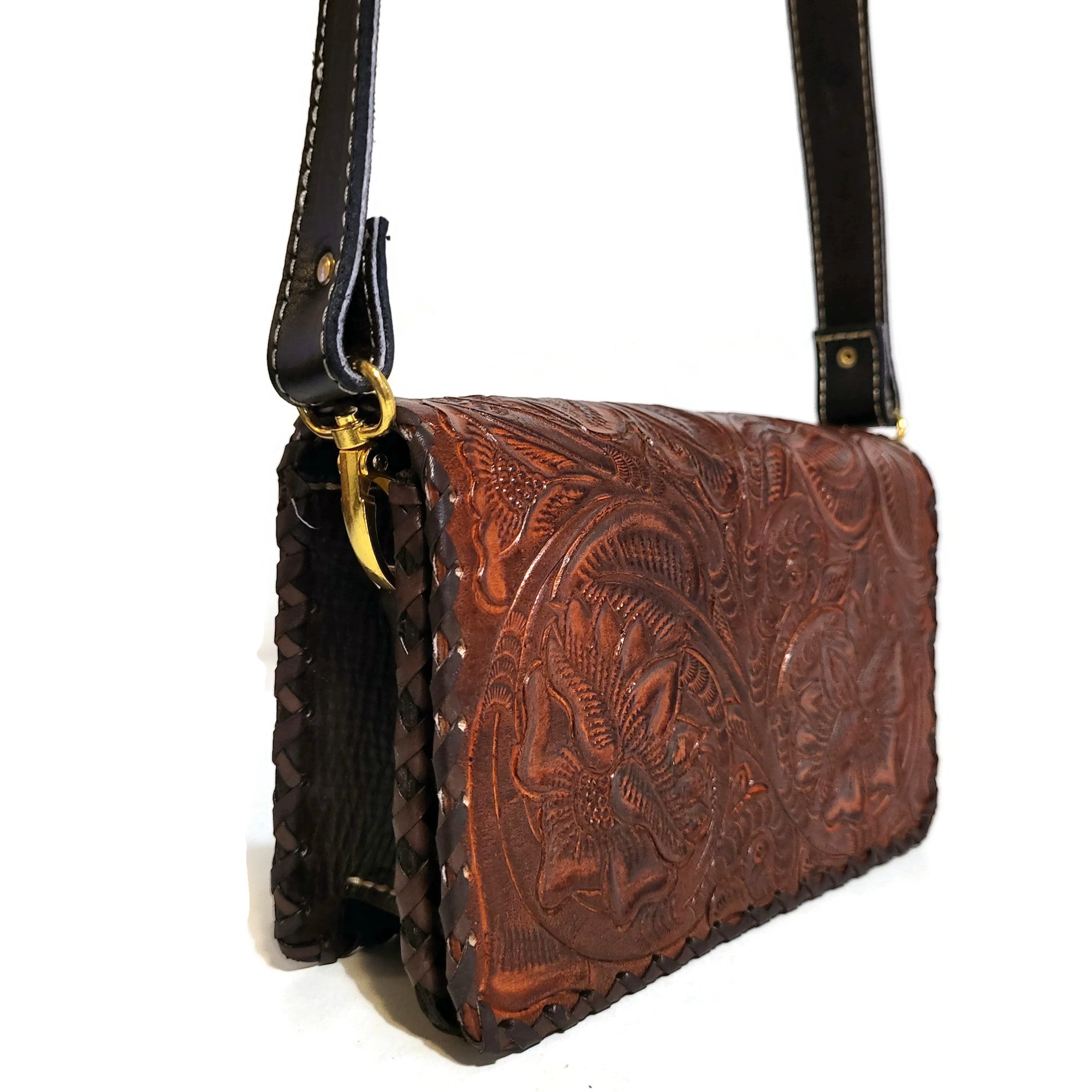 Hand tooled leather bag for women, small bag