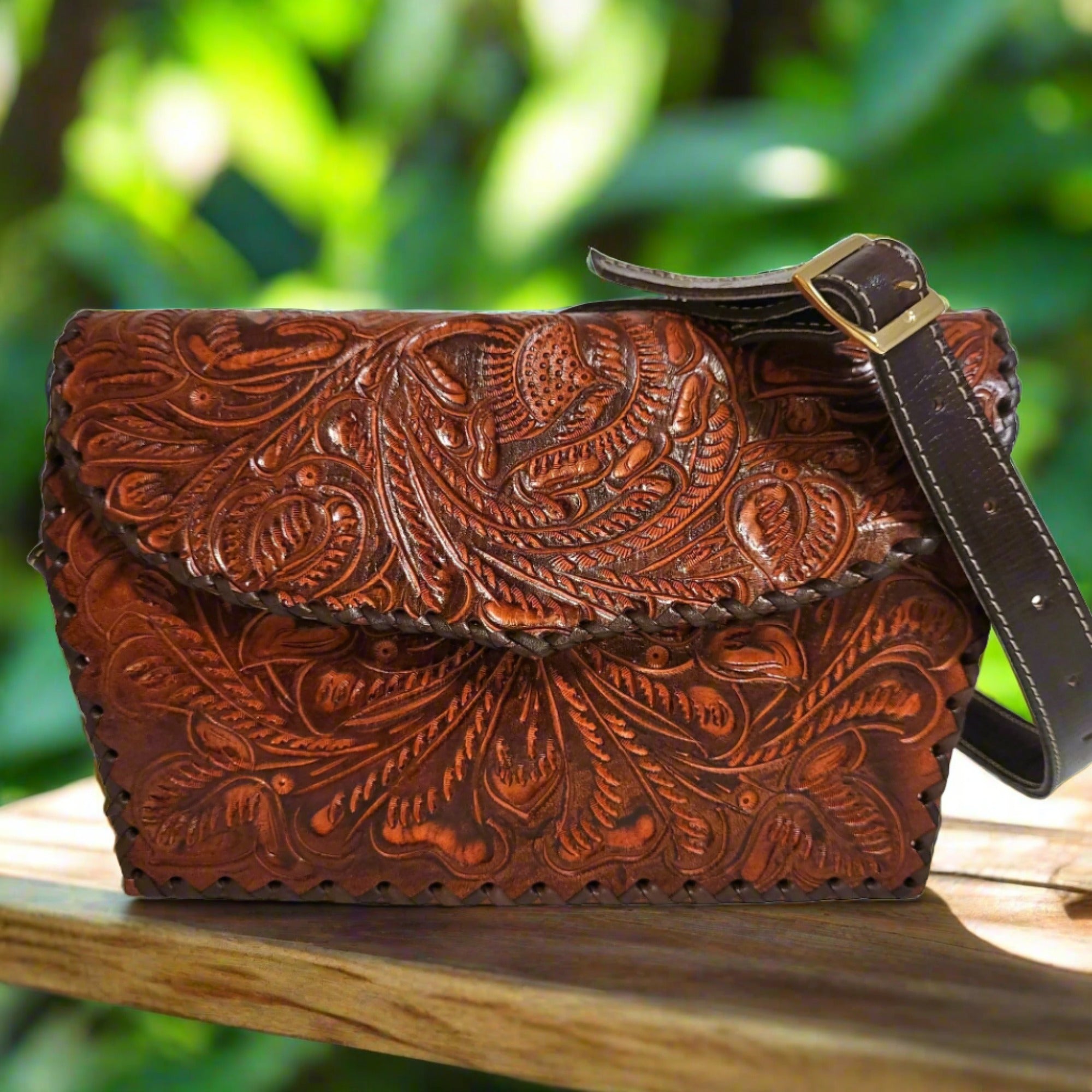 Small leather bag for women, hand tooled leather bag , handmade