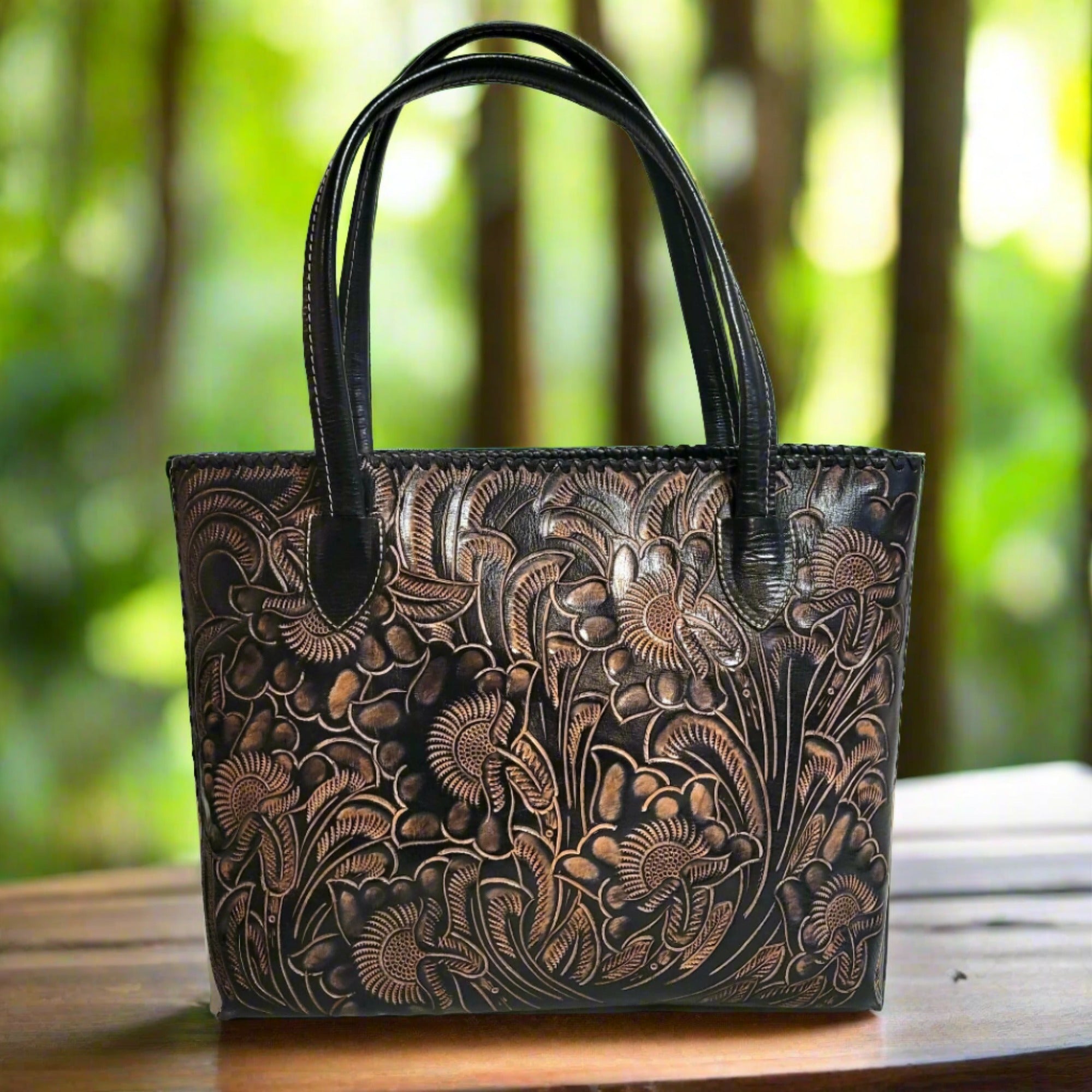 Leather women bag, purse, hand tooled leather tote