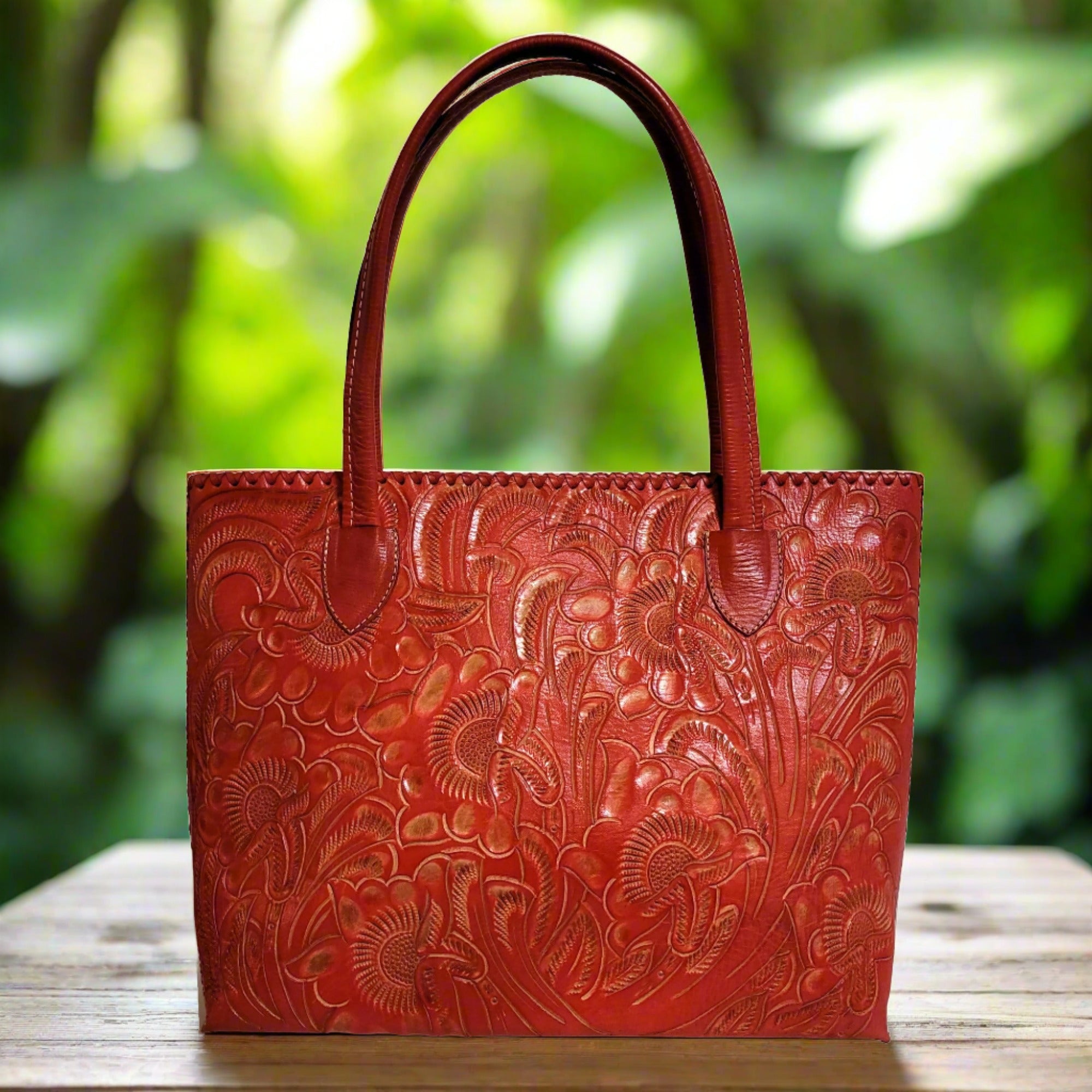 Leather bag for women, hand carved leather
