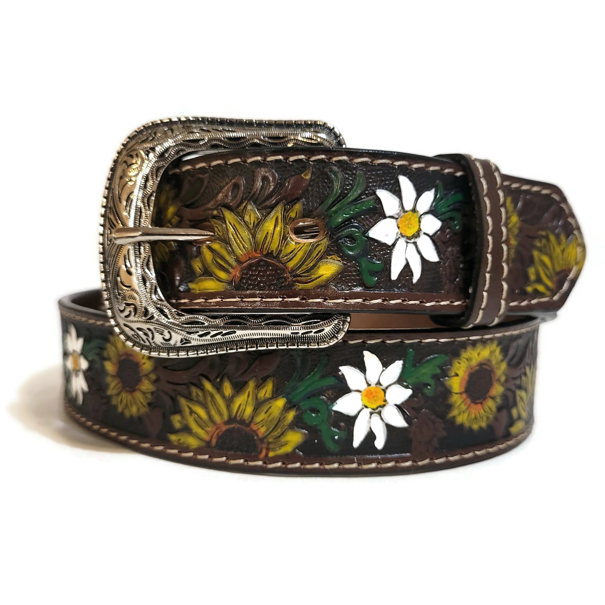 Sunflower leather  belt for women ,handmade