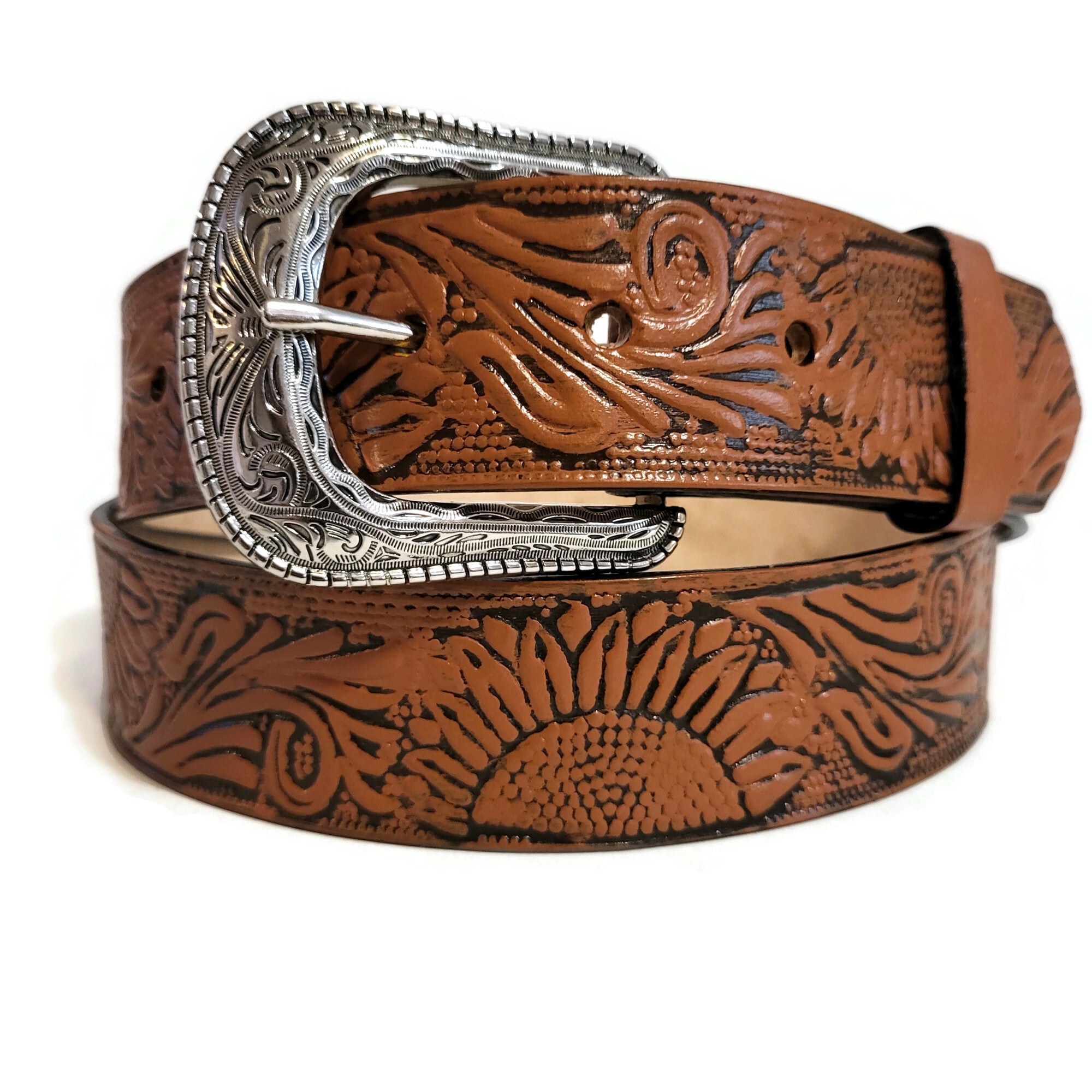 Sunflower leather  belt for women ,handmade leather belt, brown belt, genuine leather