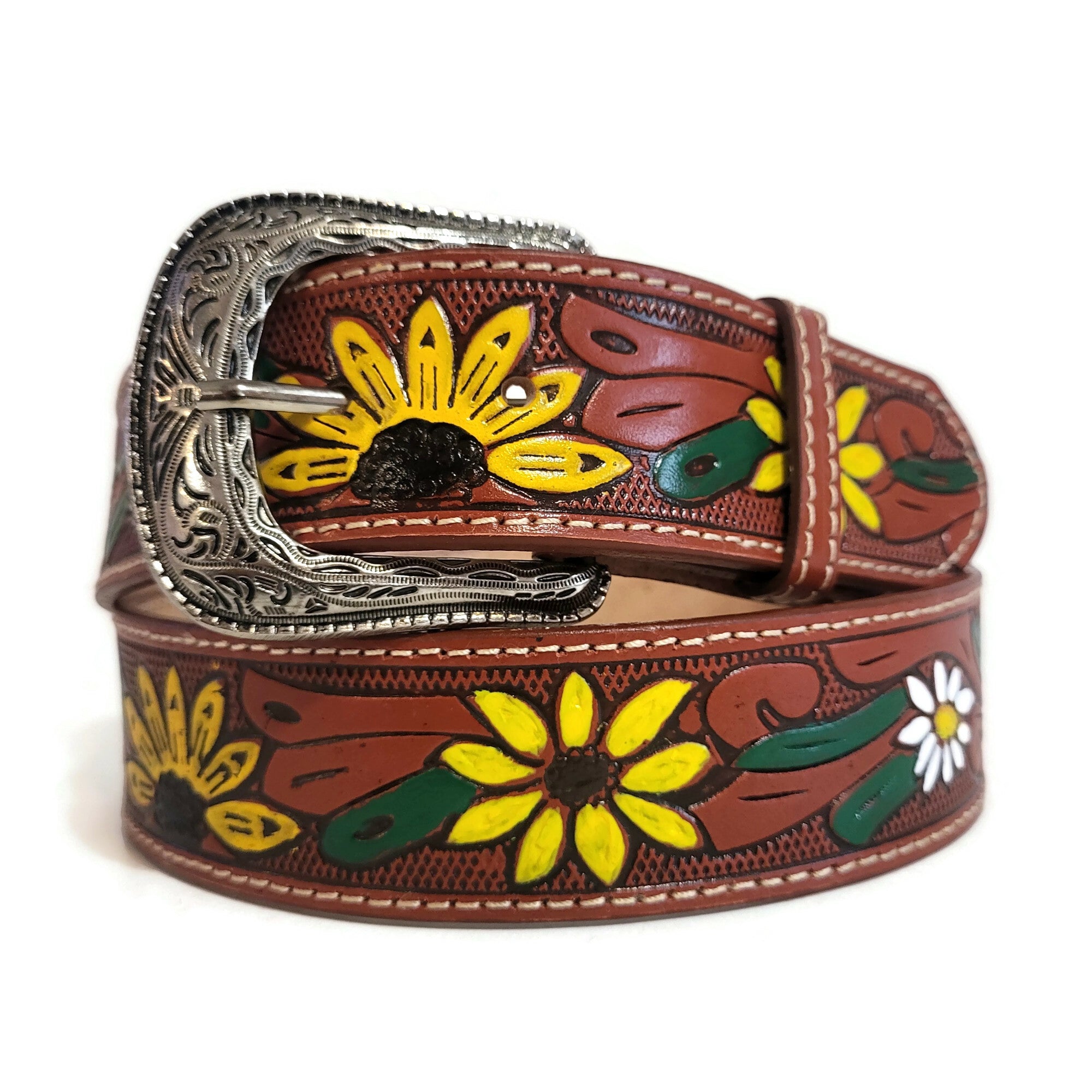 Leather belt for  women, sunflower  belt