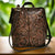 Women leather bag backpack, hand tooled leather, brown bag