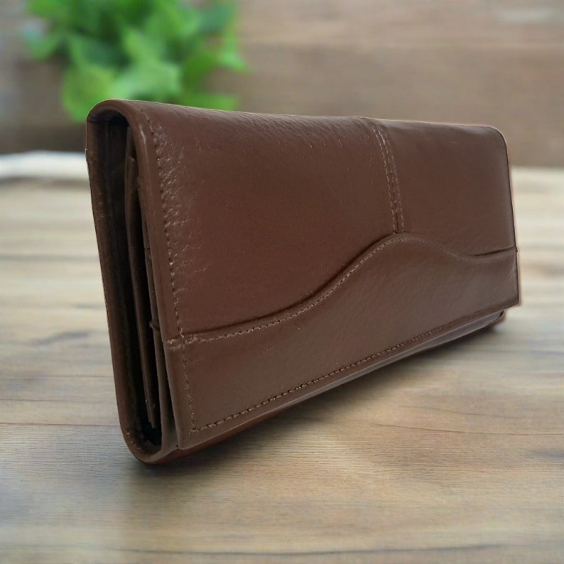Large leather Wallet for cards ,womens wallet, brown  leather wallet with zipper