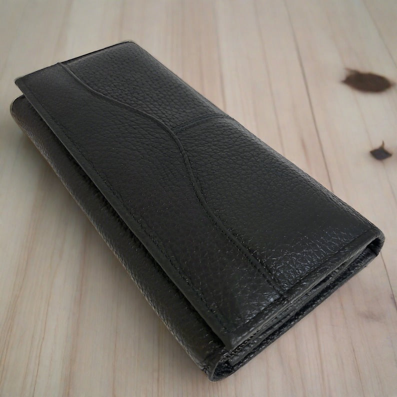 Large leather Wallet for cards , for woman, black wallet