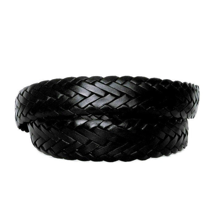 Braided Black Leather Belt for Men ,Cowhide, Casual Dress Style,  For Jeans