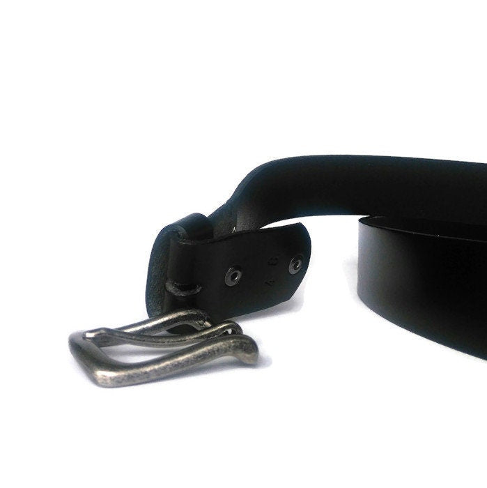Extra Large Black Leather Belt: Removable Buckle,  Cowhide