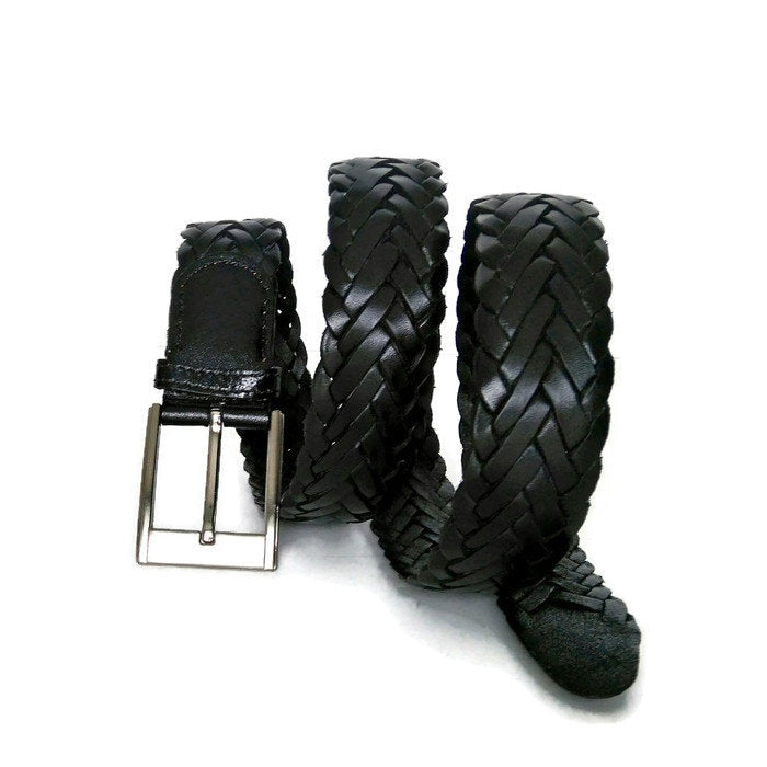 Braided Black Leather Belt for Men ,Cowhide, Casual Dress Style,  For Jeans