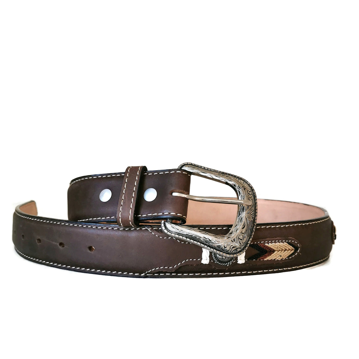 Brown Western Leather Belt: Cowboy Rodeo Style with Removable Buckle