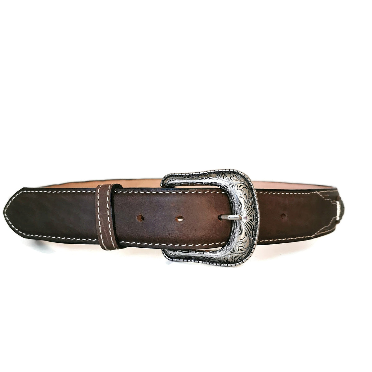 Brown Western Leather Belt: Cowboy Rodeo Style with Removable Buckle