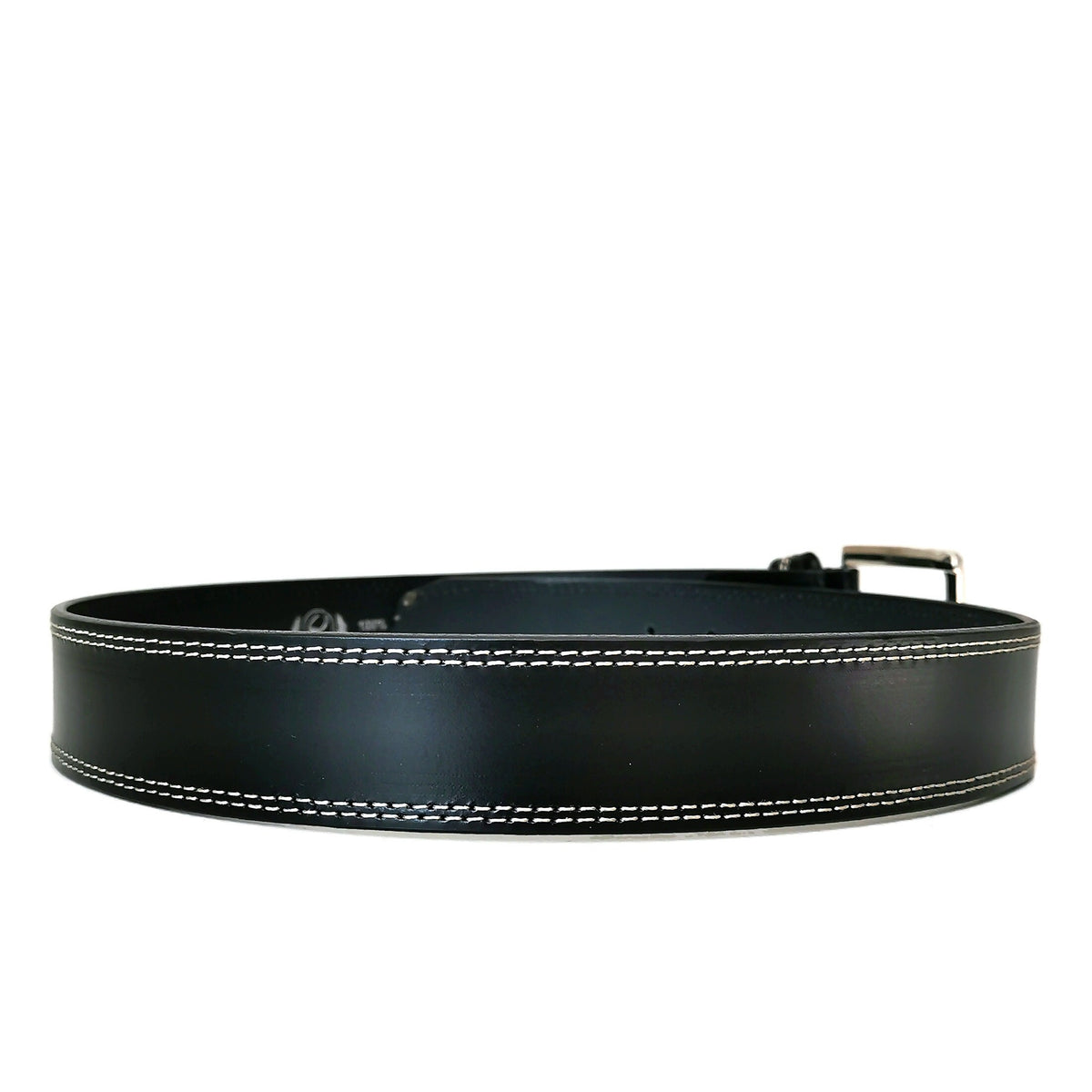 Handmade Full Grain Black Leather Belt: Stitched Design, Metal Buckle