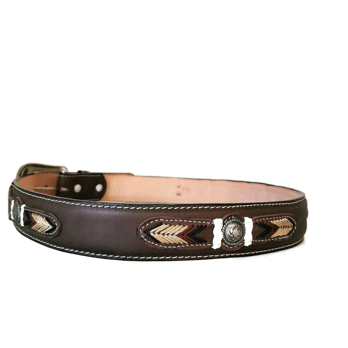 Brown Western Leather Belt: Cowboy Rodeo Style with Removable Buckle