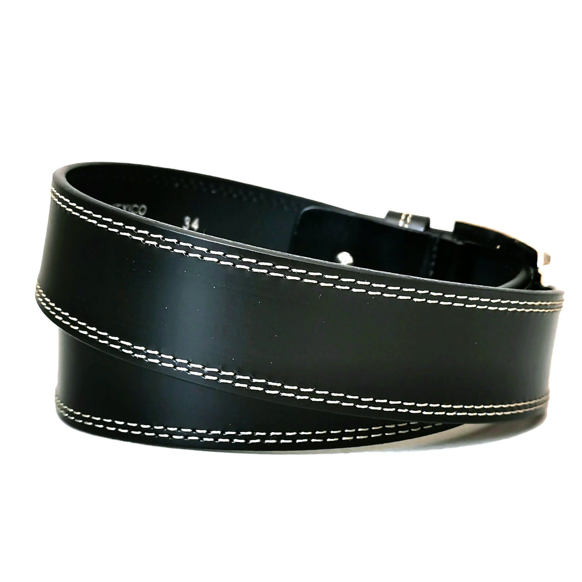 Handmade Full Grain Black Leather Belt: Stitched Design, Metal Buckle