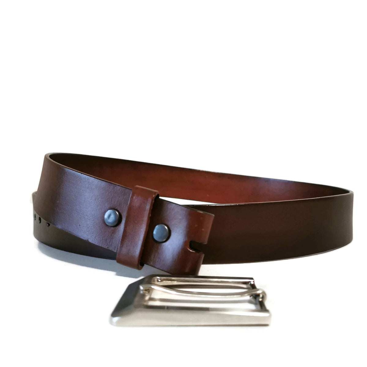 Leather belt for men, brown, casual , with removable buckle