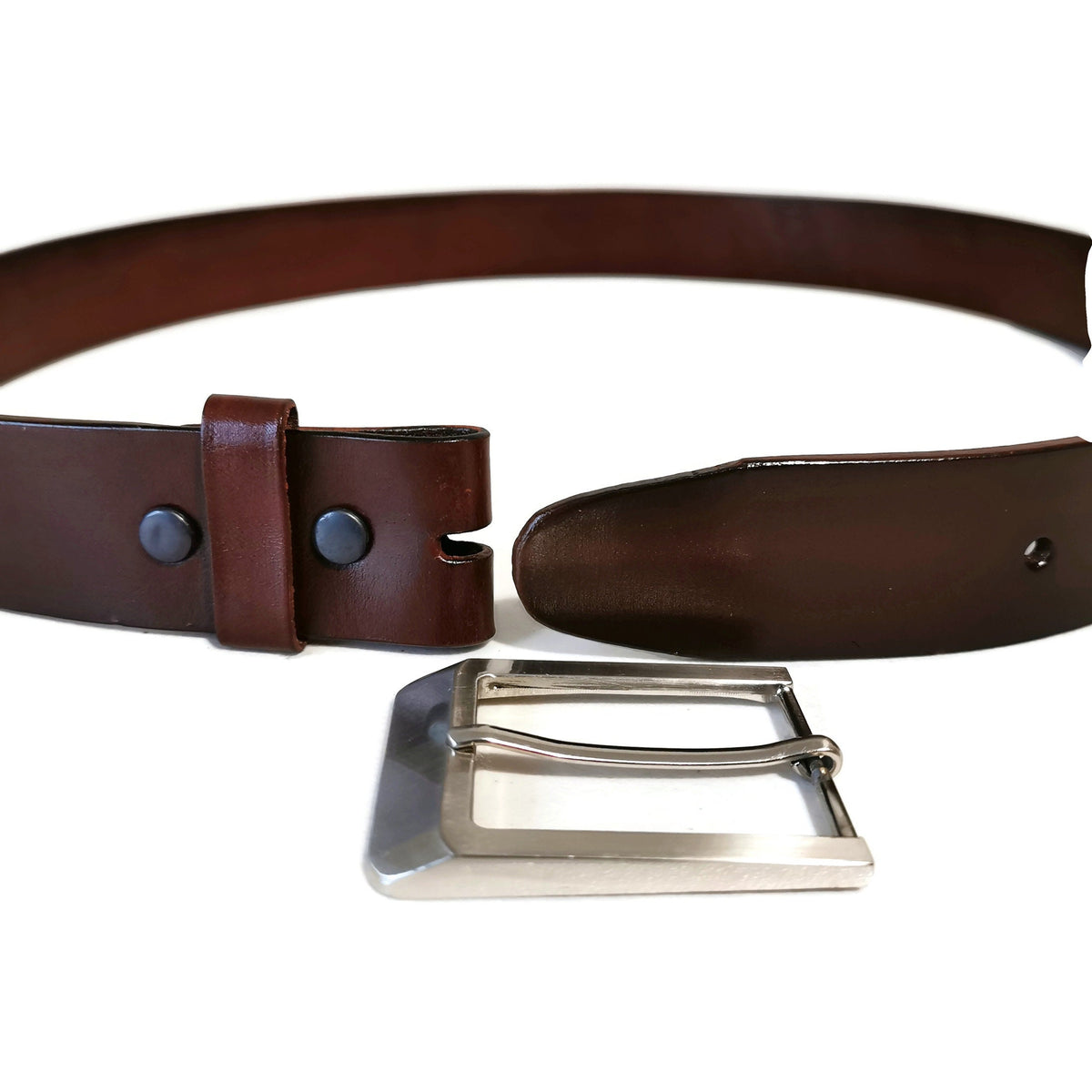 Leather belt for men, brown, casual , with removable buckle