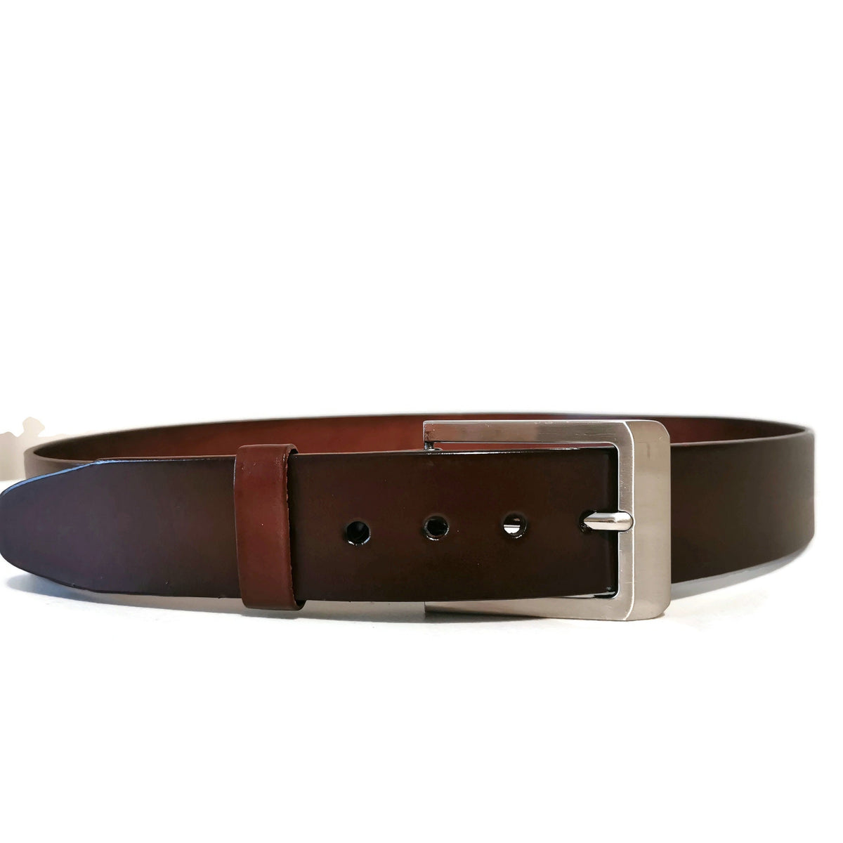 Leather belt for men, brown, casual , with removable buckle