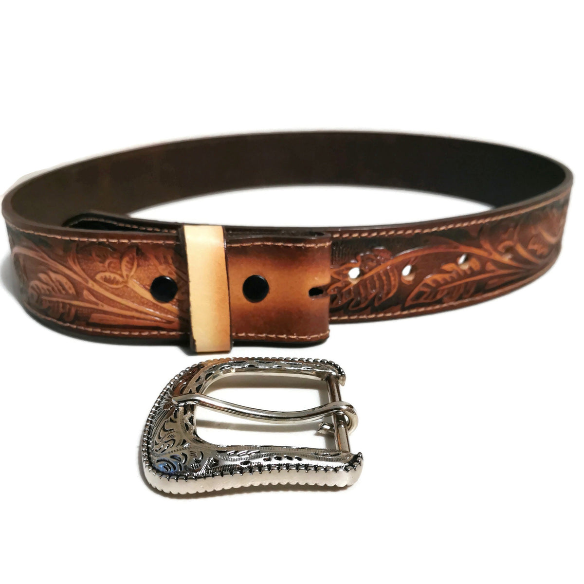 Personalized  Brown Leather Belt for Women Western Cowgirl Style with Removable Buckle