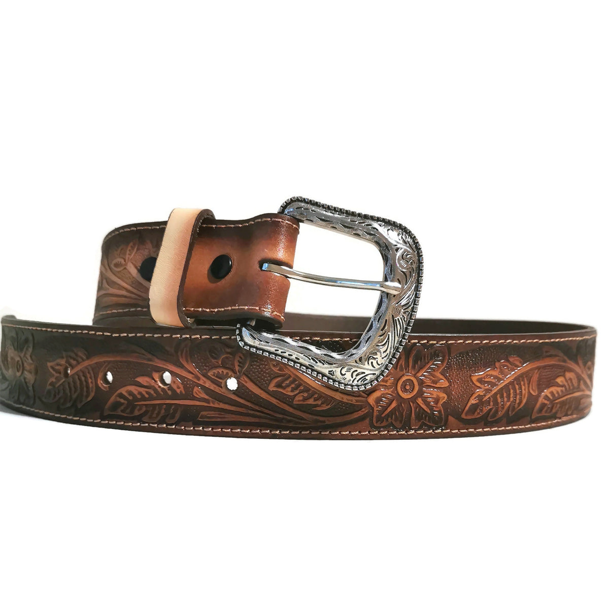 Personalized  Brown Leather Belt for Women Western Cowgirl Style with Removable Buckle