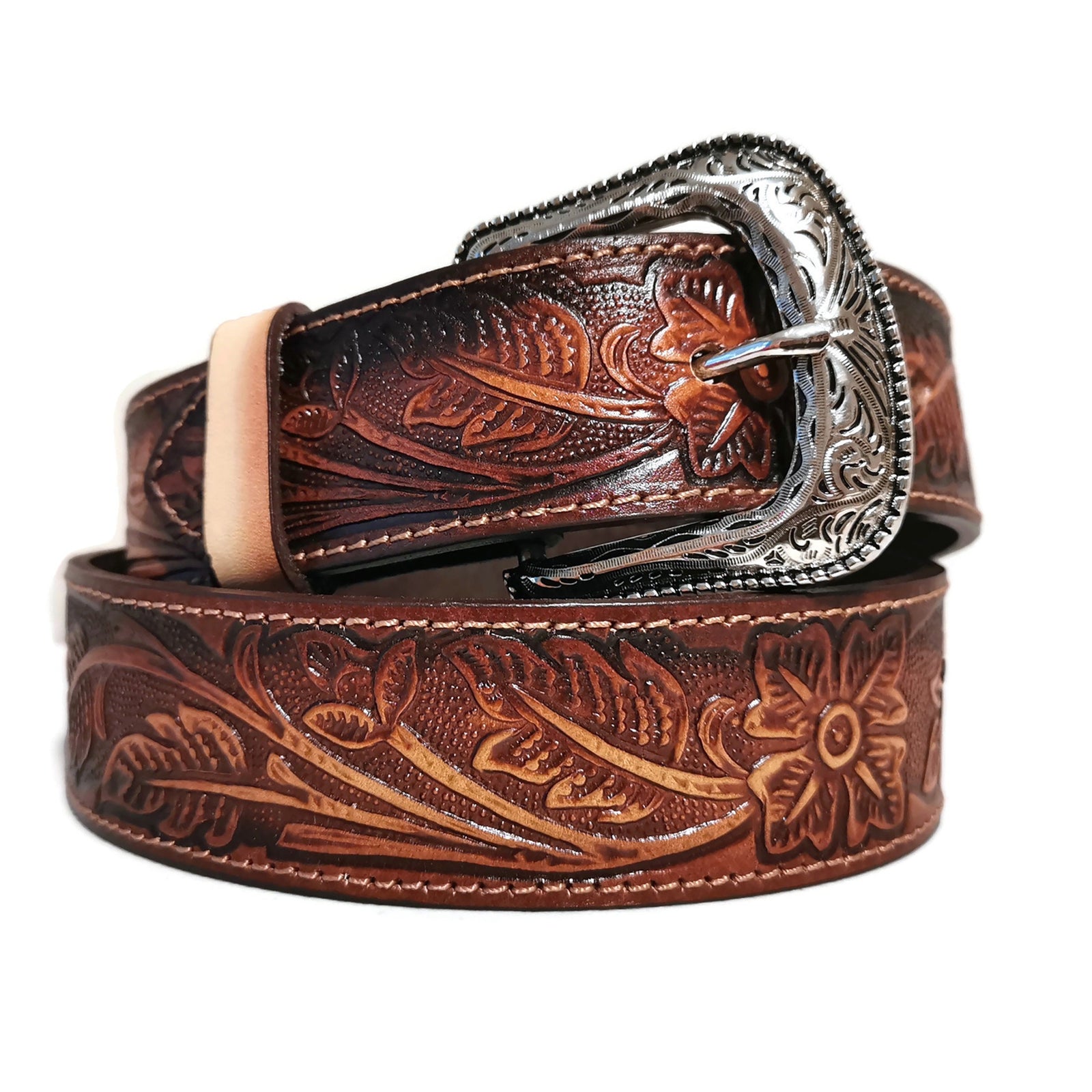 Personalized  Brown Leather Belt for Women Western Cowgirl Style with Removable Buckle