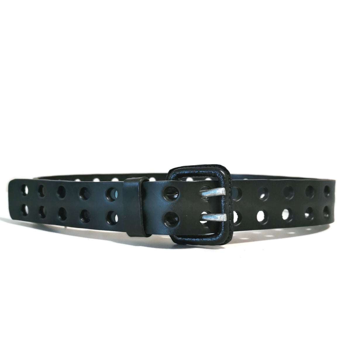 Full Grain Leather Belt for Men, Black, Double Prong Buckle Workwear Style
