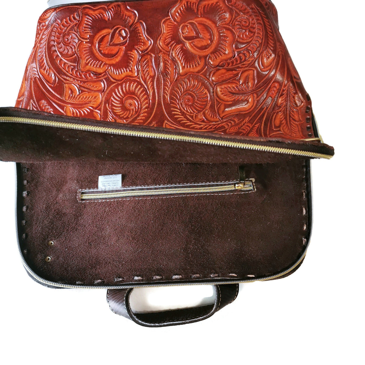 Hand tooled Leather Convertible Bag Backpack Purse: Rustic Tooled Bag