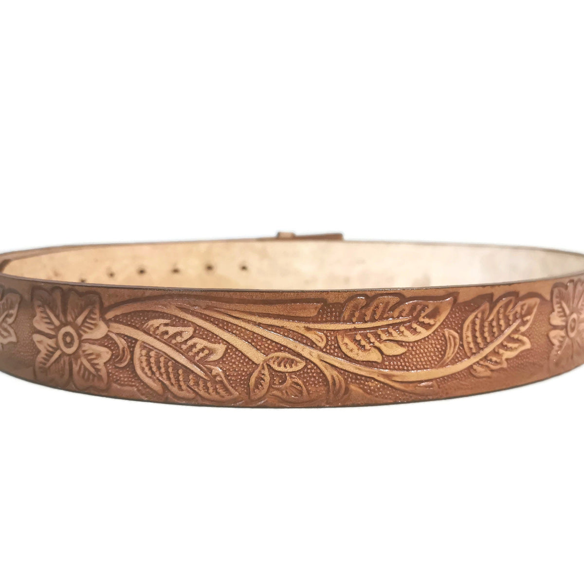 Brown Embossed Leather Belt Women Floral Western Boho, Removable Buckle,  Personalized