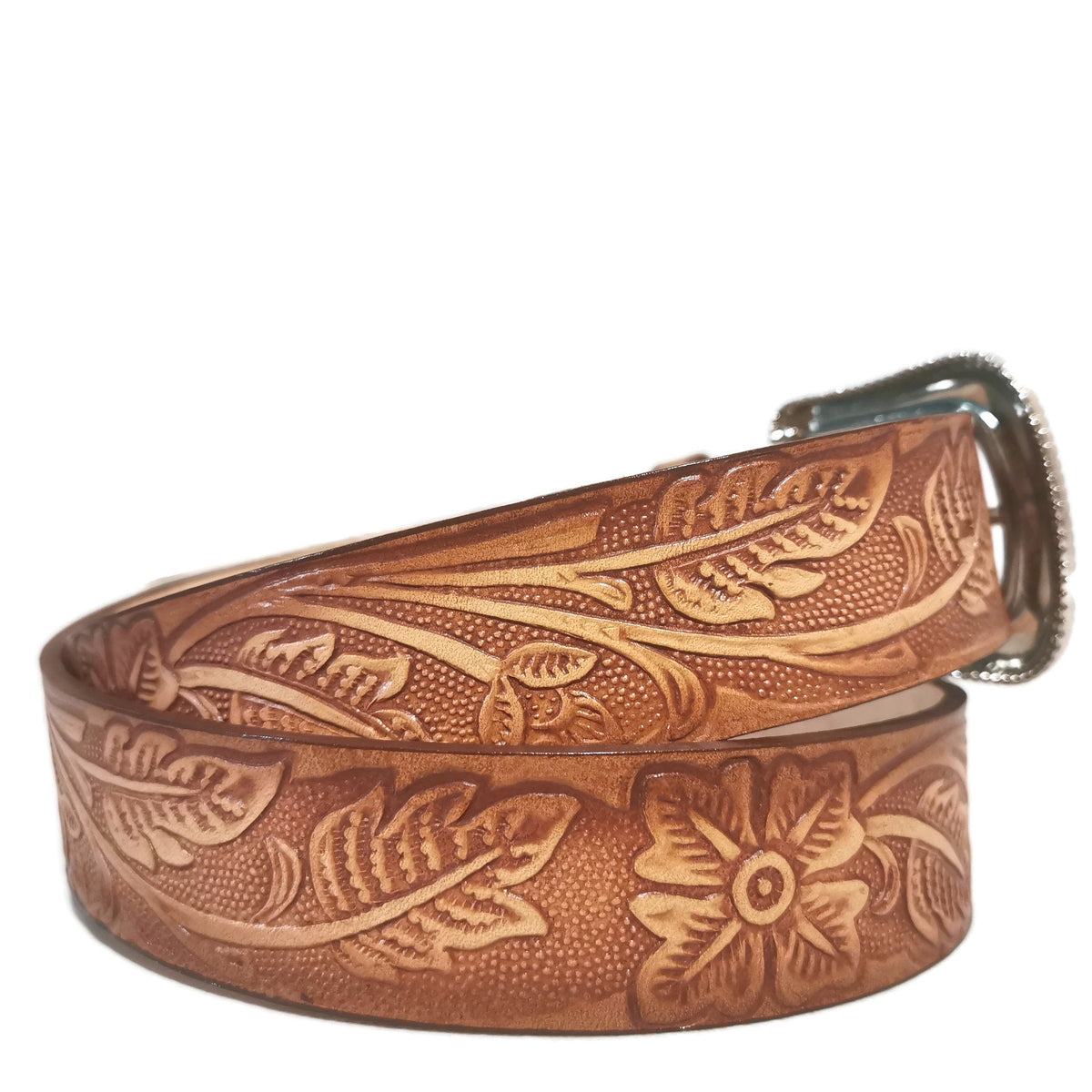 Brown Embossed Leather Belt Women Floral Western Boho, Removable Buckle,  Personalized