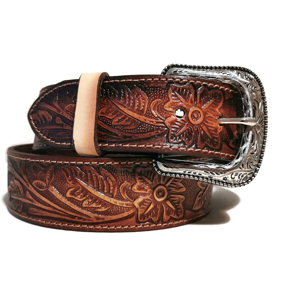 Personalized  Brown Leather Belt for Women Western Cowgirl Style with Removable Buckle