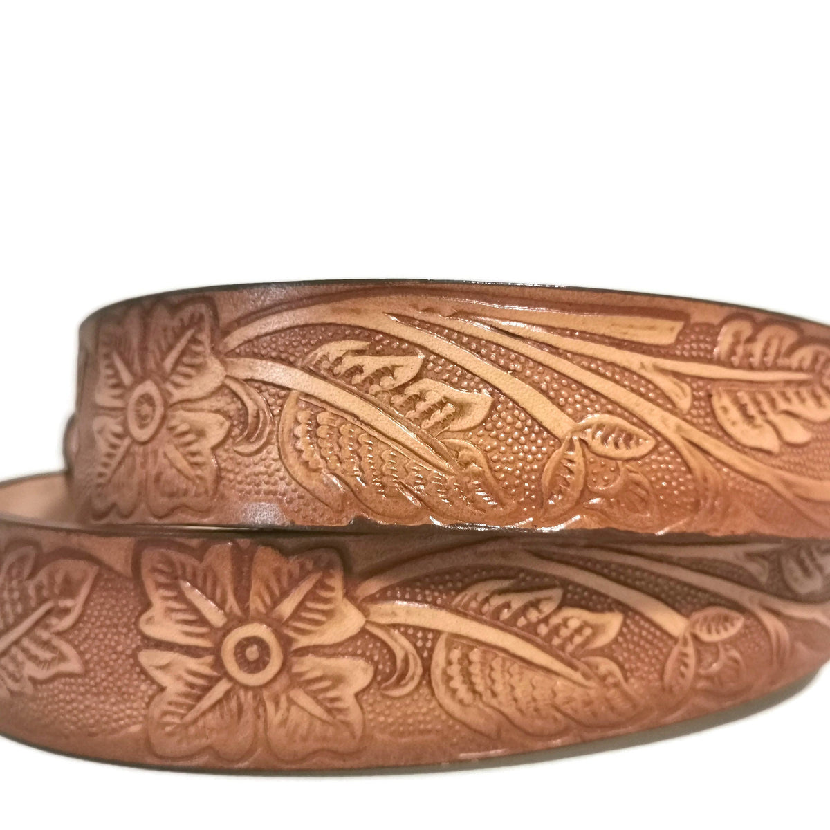 Brown Embossed Leather Belt Women Floral Western Boho, Removable Buckle,  Personalized