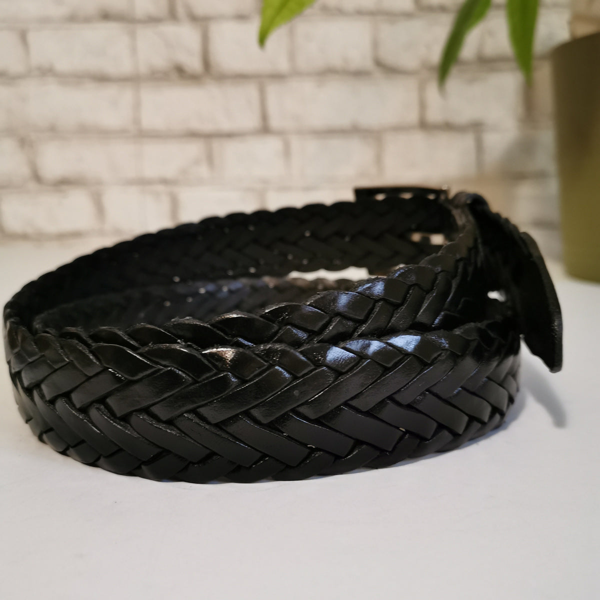 Braided Black Leather Belt for Men ,Cowhide, Casual Dress Style,  For Jeans