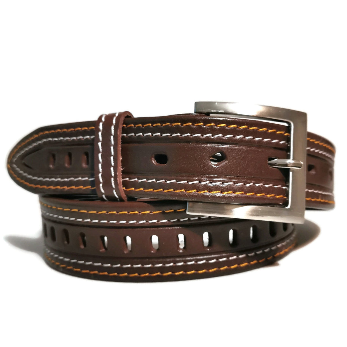 Brown Leather Belt for Men,  Casual Jeans Belt with Removable Buckle