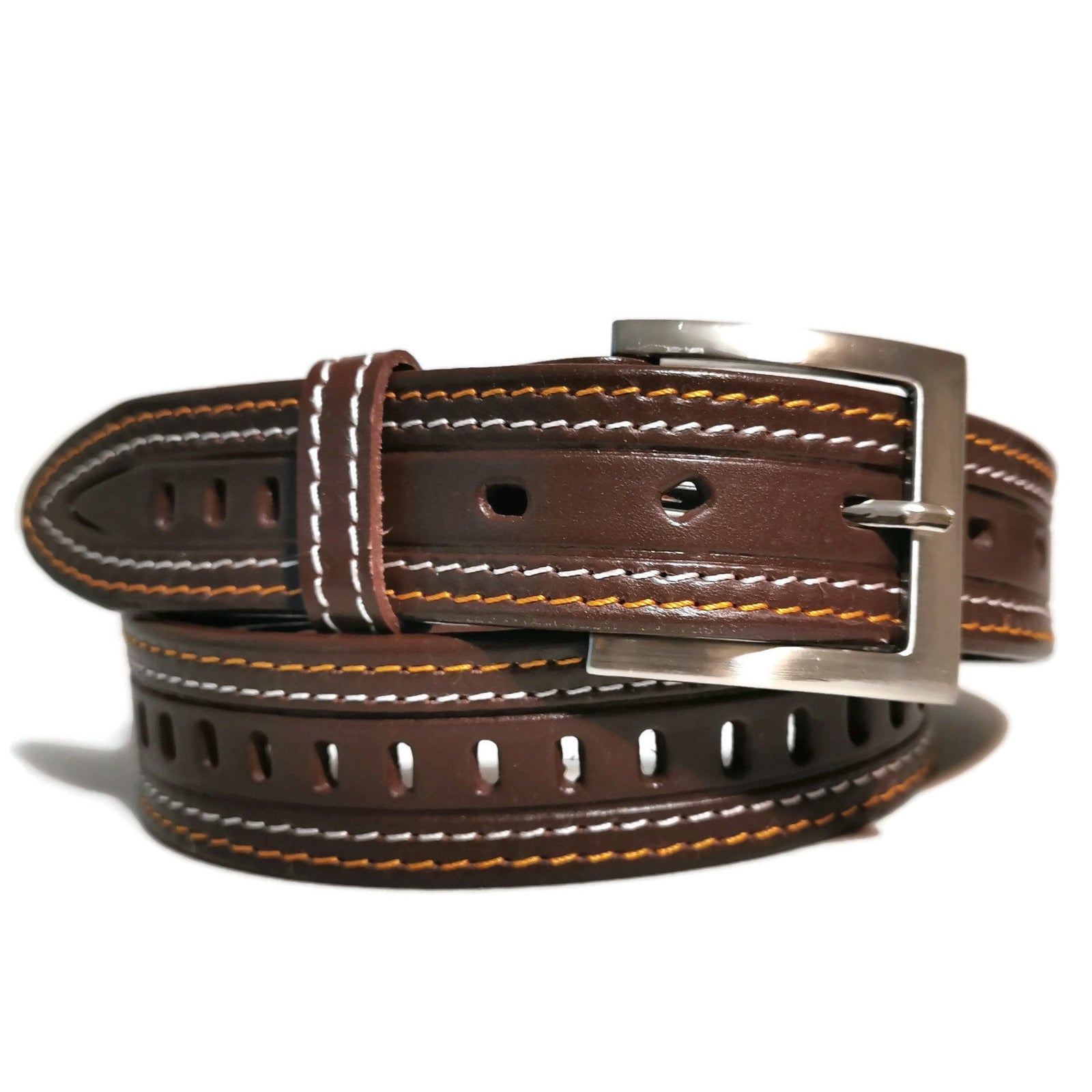 Brown Leather Belt for Men,  Casual Jeans Belt with Removable Buckle