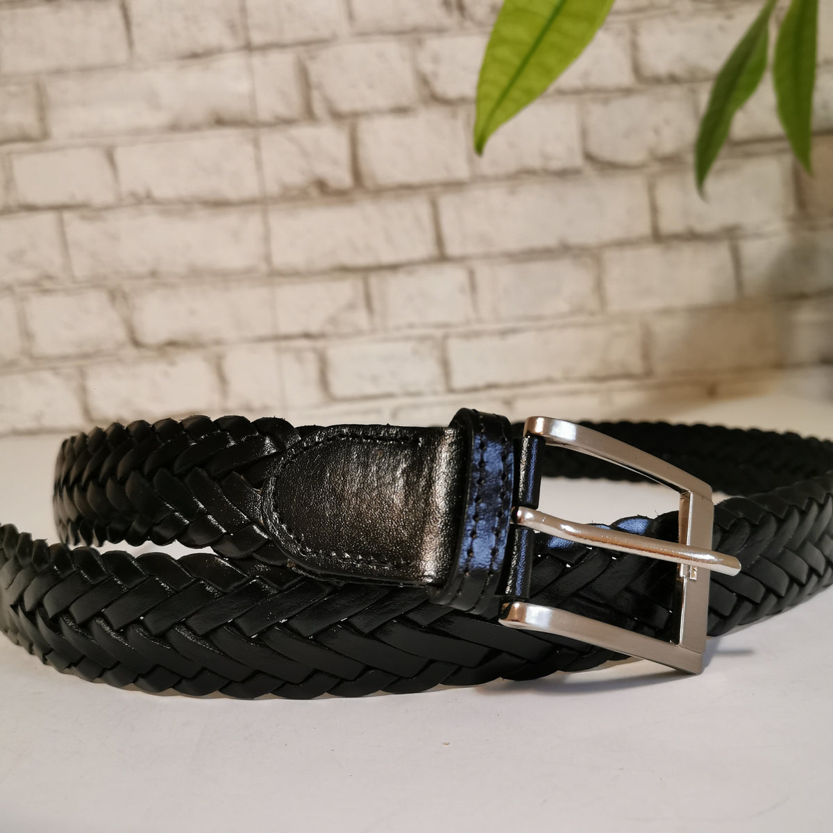 Braided Black Leather Belt for Men ,Cowhide, Casual Dress Style,  For Jeans