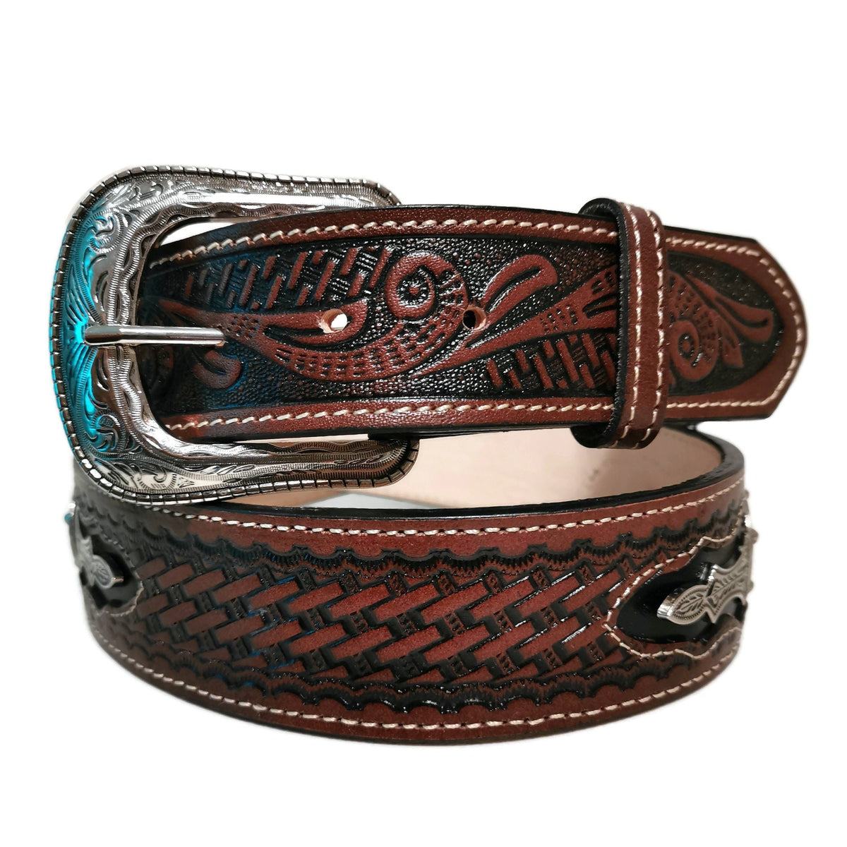 Handmade Brown Leather Western Belt: Mens Rodeo Cowboy Style