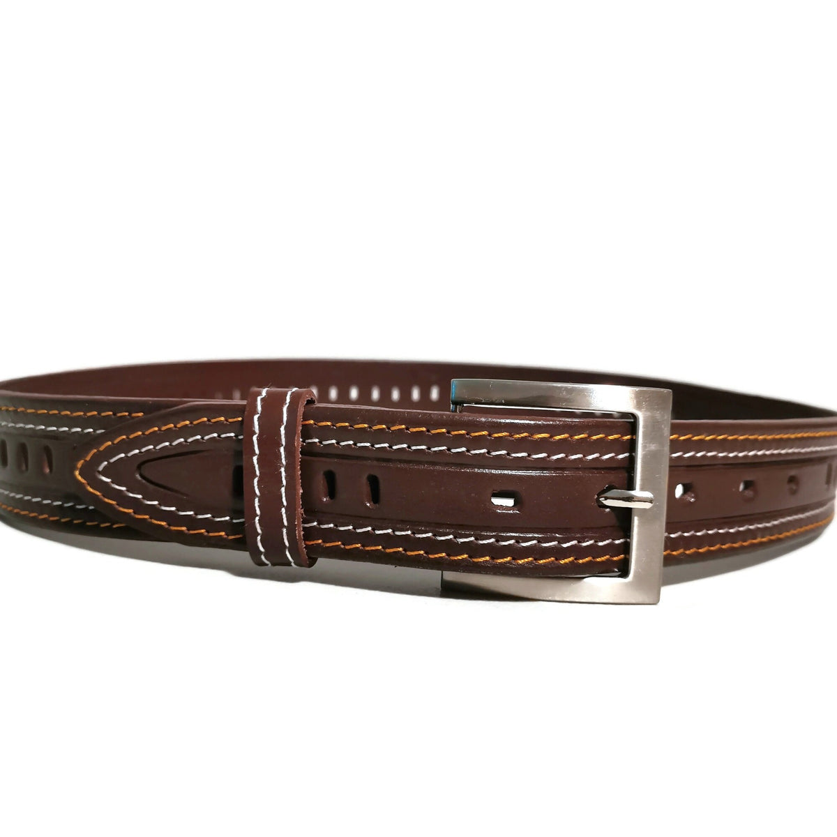 Brown Leather Belt for Men,  Casual Jeans Belt with Removable Buckle