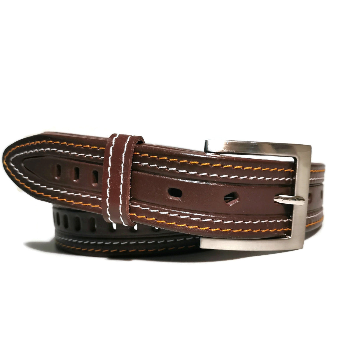 Brown Leather Belt for Men,  Casual Jeans Belt with Removable Buckle