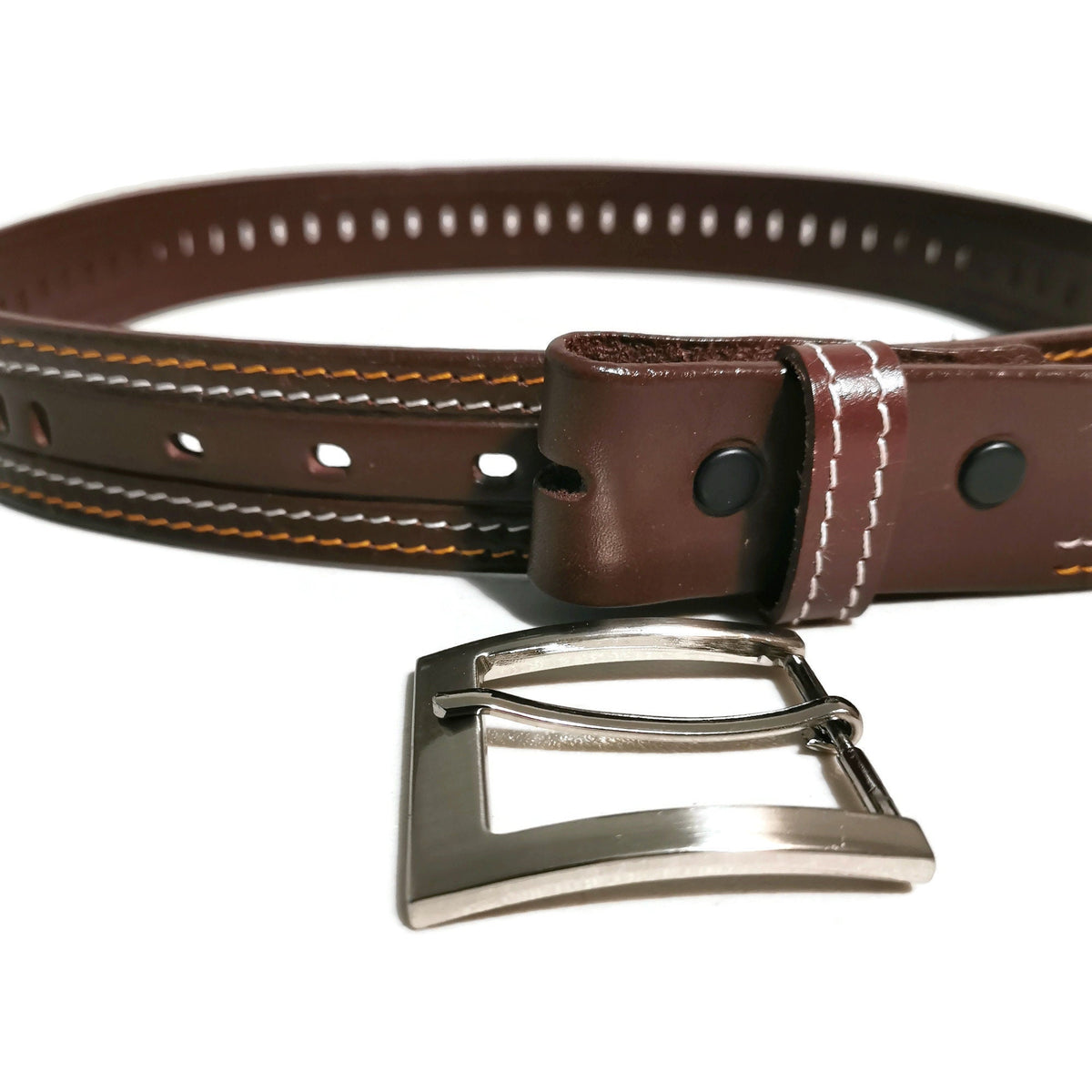 Brown Leather Belt for Men,  Casual Jeans Belt with Removable Buckle