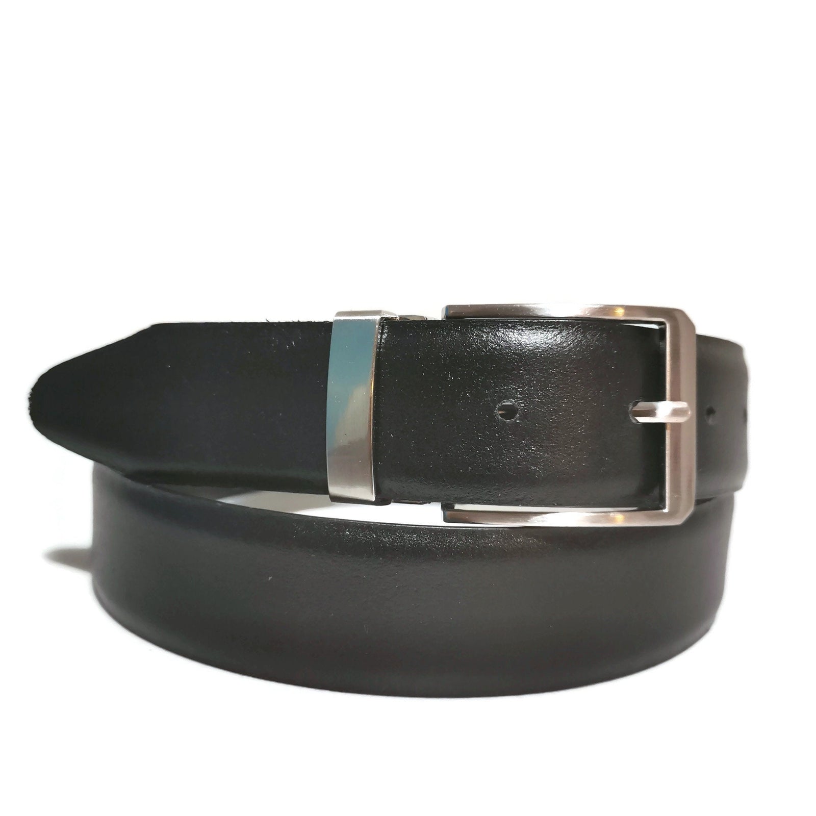 Reversible Black & Brown Leather Belt: Handmade Cowhide, Adjustable Fit
