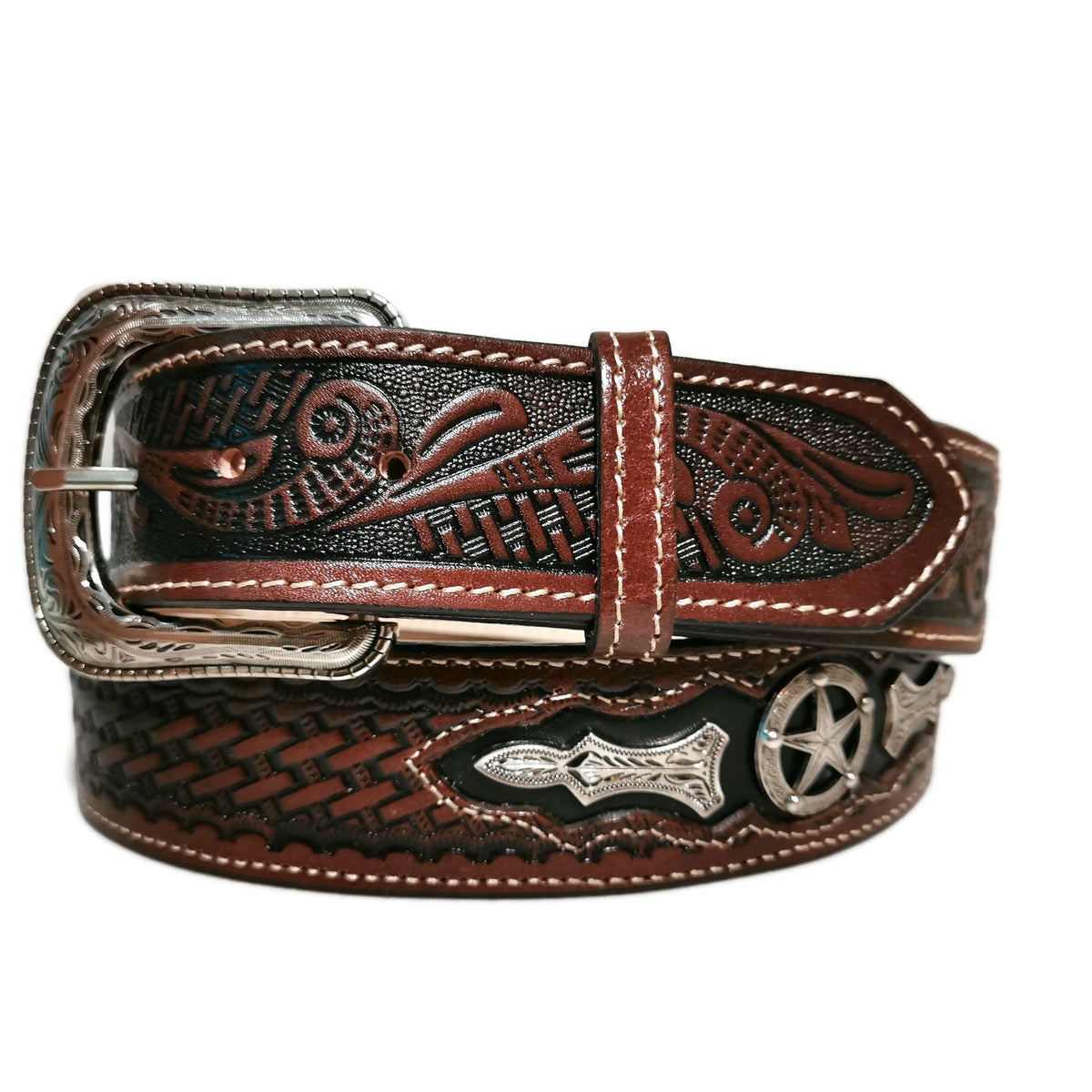 Handmade Brown Leather Western Belt: Mens Rodeo Cowboy Style