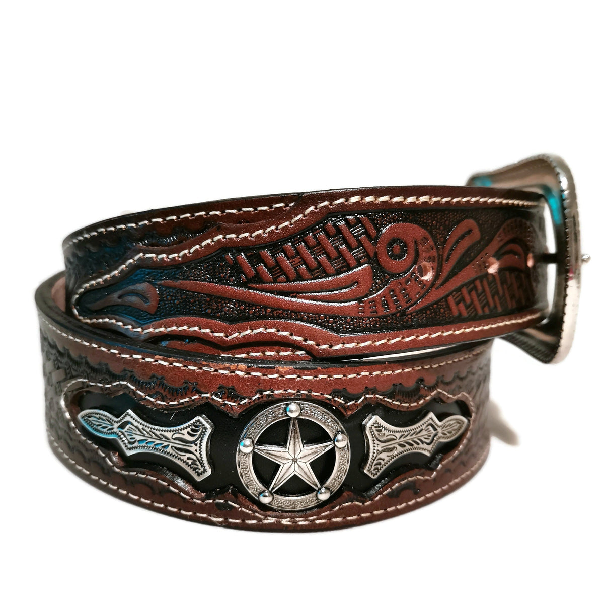 Handmade Brown Leather Western Belt: Mens Rodeo Cowboy Style
