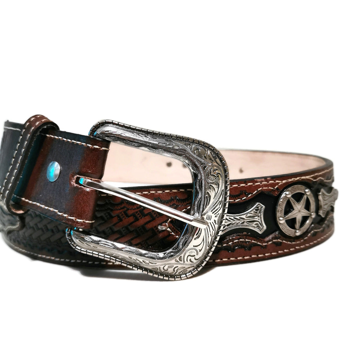 Handmade Brown Leather Western Belt: Mens Rodeo Cowboy Style