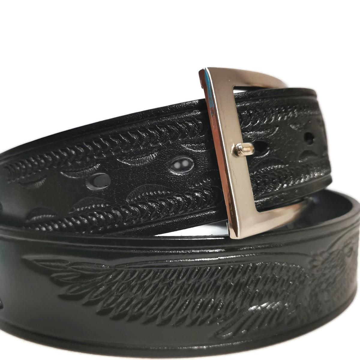 Embossed Leather Cowboy Belt: Men's Western Belt with Eagle Buckle Removable